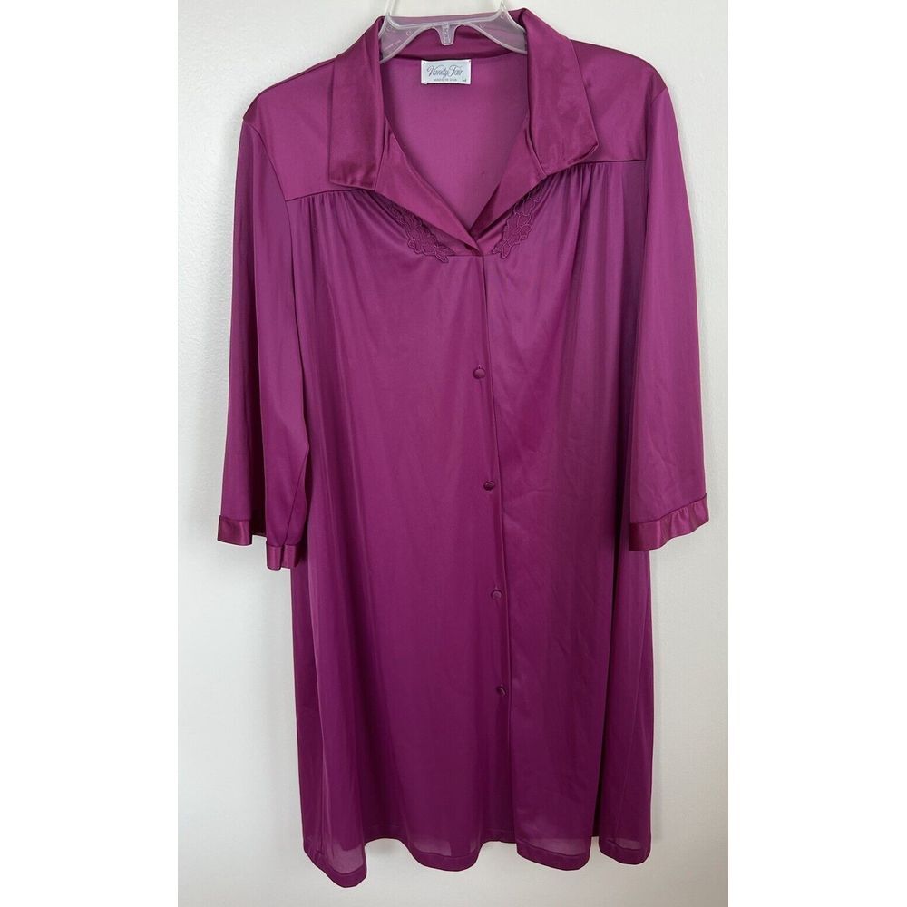 Vintage Vanity Fair XL Peignoir Robe Satin Nylon Dressing Gown Nightgown Marron